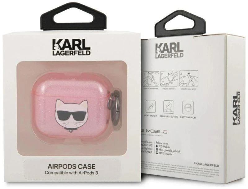 Karl Lagerfeld Choupette dėklas su blizgučiais AirPods 3 - Rožinis
