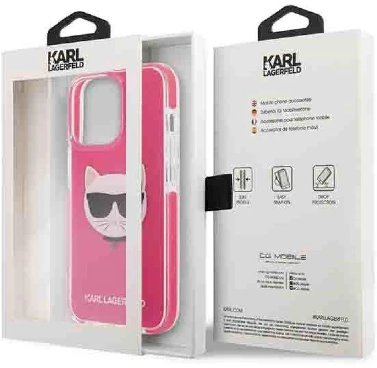 Karl Lagerfeld KLHCP13LTPECPI Apple iPhone 13 Pro / 13 6,1″ kietas dėklas fuschia Choupette Head