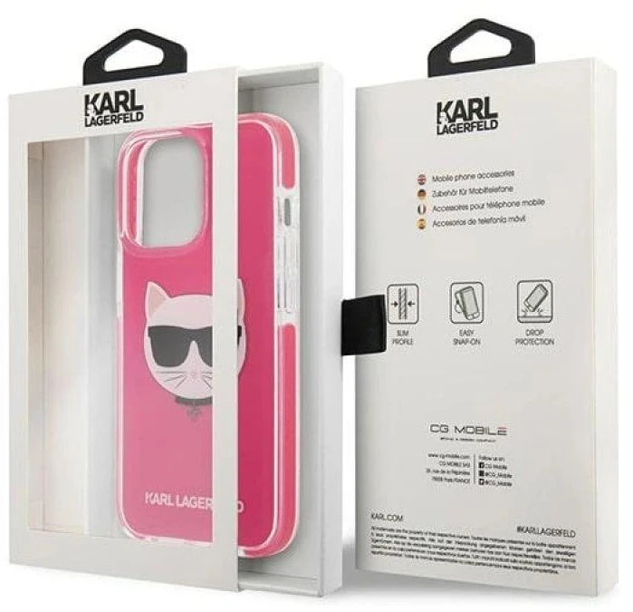 Karl Lagerfeld KLHCP13XTPECPI Apple iPhone 13 Pro Max 6,7″ kietas dėklas fuschia Choupette Head