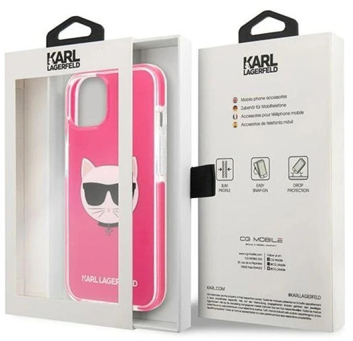 Karl Lagerfeld KLHCP13STPECPI Apple iPhone 13 mini 5,4″ kietas dėklas fuschia Choupette Head