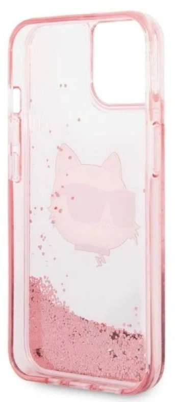 Karl Lagerfeld dėklas, skirtas iPhone 14 Plus 6,7 KLHCP14MLNCHCP rožinis kietas dėklas, skirtas Liquid Glitter NFT Choupette Head