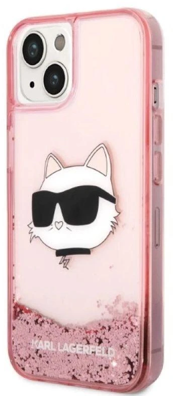 Karl Lagerfeld dėklas, skirtas iPhone 14 Plus 6,7 KLHCP14MLNCHCP rožinis kietas dėklas, skirtas Liquid Glitter NFT Choupette Head