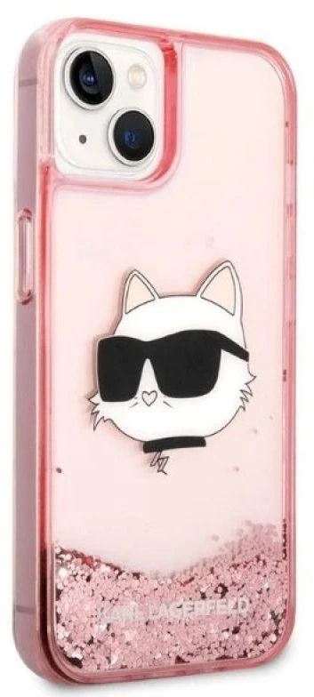 Karl Lagerfeld dėklas, skirtas iPhone 14 Plus 6,7 KLHCP14MLNCHCP rožinis kietas dėklas, skirtas Liquid Glitter NFT Choupette Head