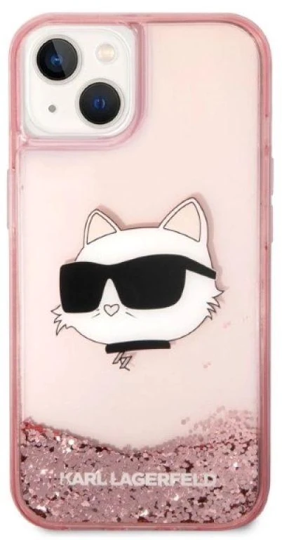 Karl Lagerfeld dėklas, skirtas iPhone 14 Plus 6,7 KLHCP14MLNCHCP rožinis kietas dėklas, skirtas Liquid Glitter NFT Choupette Head