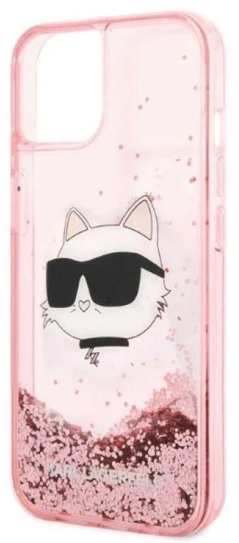 Karl Lagerfeld dėklas, skirtas iPhone 14 Plus 6,7 KLHCP14MLNCHCP rožinis kietas dėklas, skirtas Liquid Glitter NFT Choupette Head