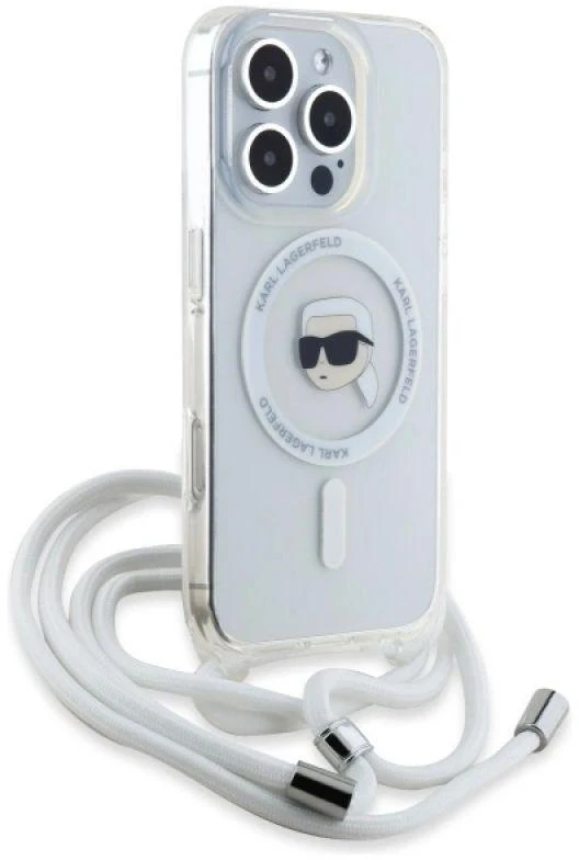 Karl Lagerfeld KLHMP16LHCKHNT Apple iPhone 16 Pro 6.3″ kietas dėklas skaidrus Crossbody IML Karl Head Magsa