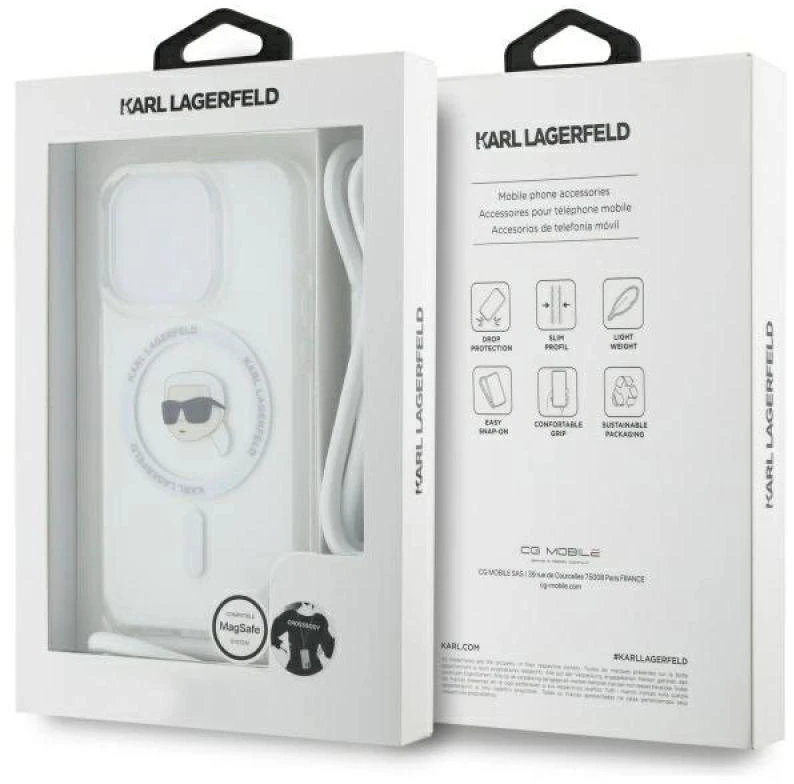 Karl Lagerfeld KLHMP16LHCKHNT Apple iPhone 16 Pro 6.3″ kietas dėklas skaidrus Crossbody IML Karl Head Magsa