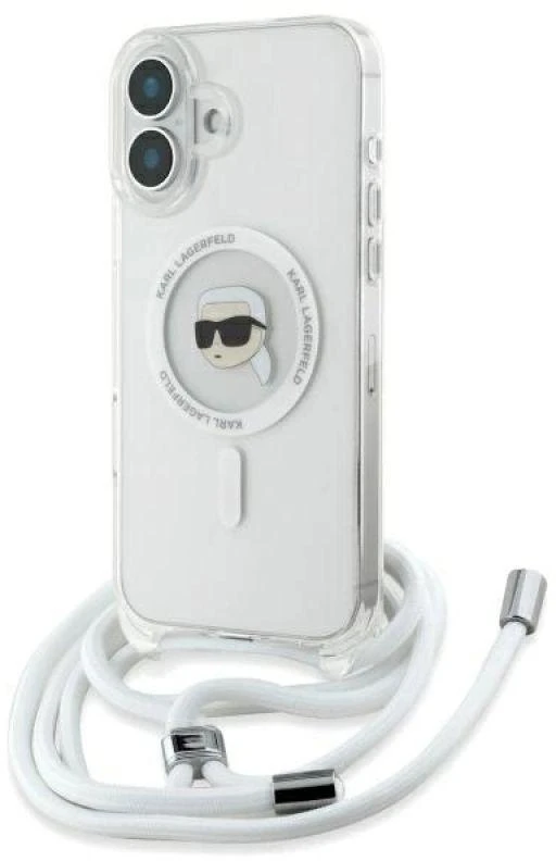 Karl Lagerfeld KLHMP16SHCKHNT Apple iPhone 16 6.1″ kietas dėklas skaidrus Crossbody IML Karl Head Magsafe