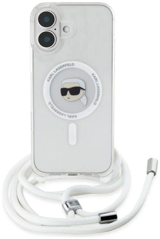 Karl Lagerfeld KLHMP16SHCKHNT Apple iPhone 16 6.1″ kietas dėklas skaidrus Crossbody IML Karl Head Magsafe