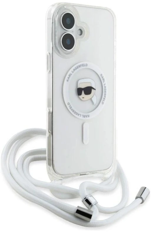 Karl Lagerfeld KLHMP16SHCKHNT Apple iPhone 16 6.1″ kietas dėklas skaidrus Crossbody IML Karl Head Magsafe