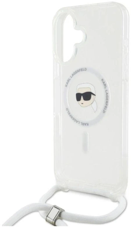 Karl Lagerfeld KLHMP16SHCKHNT Apple iPhone 16 6.1″ kietas dėklas skaidrus Crossbody IML Karl Head Magsafe