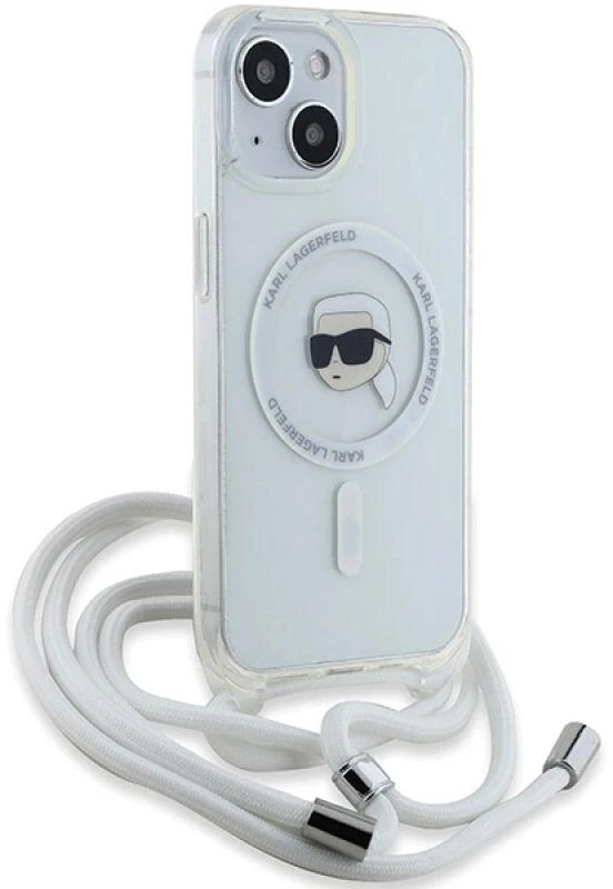 Karl Lagerfeld KLHMP15SHCKHNT Apple iPhone 15 /14 / 13 6.1″ kietas dėklas skaidrus Crossbody IML Karl Head M
