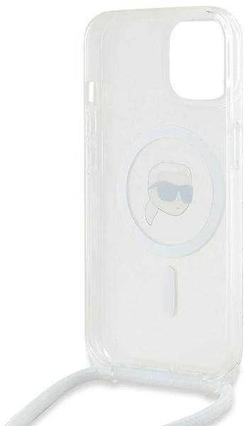 Karl Lagerfeld KLHMP15SHCKHNT Apple iPhone 15 /14 / 13 6.1″ kietas dėklas skaidrus Crossbody IML Karl Head M