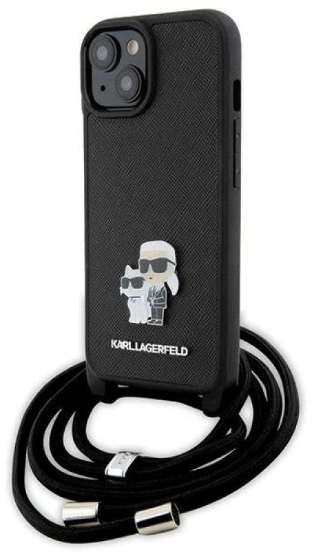 Karl Lagerfeld KLHCP15MSAKCPSK iPhone 15 Plus / 14 Plus 6.7″ kietas dėklas juodos spalvos Crossbody Saffiano