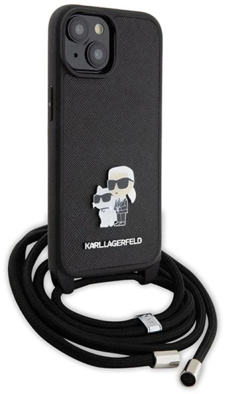 Karl Lagerfeld KLHCP15MSAKCPSK iPhone 15 Plus / 14 Plus 6.7″ kietas dėklas juodos spalvos Crossbody Saffiano