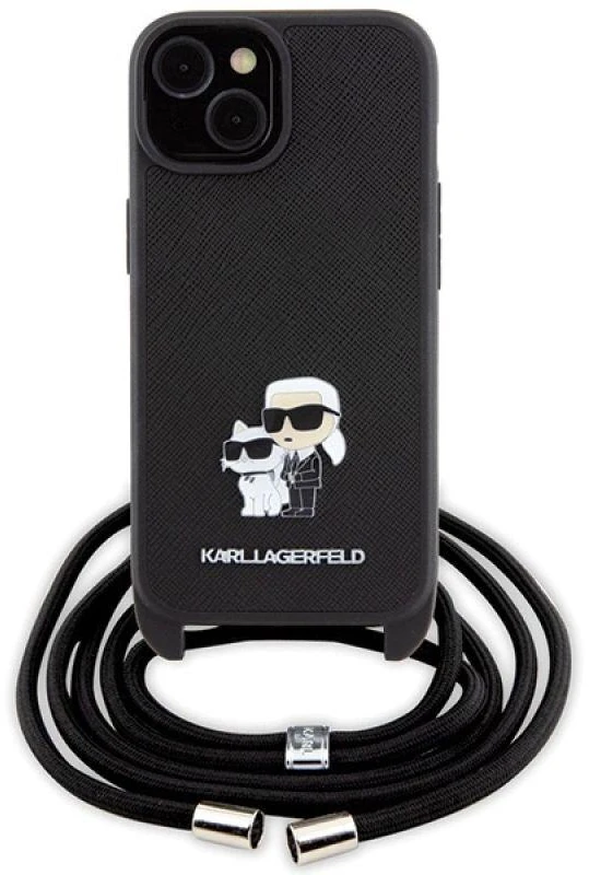 Karl Lagerfeld KLHCP15MSAKCPSK iPhone 15 Plus / 14 Plus 6.7″ kietas dėklas juodos spalvos Crossbody Saffiano