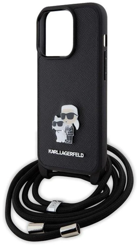 Karl Lagerfeld dėklas, skirtas iPhone 15 Pro 6,1 KLHCP15LSAKCPSK juodas HC Saffiano KC Metal Pin Crossbody