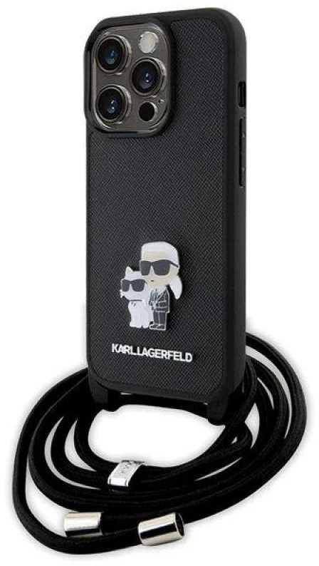 Karl Lagerfeld dėklas, skirtas iPhone 15 Pro 6,1 KLHCP15LSAKCPSK juodas HC Saffiano KC Metal Pin Crossbody