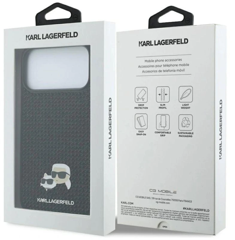 Karl Lagerfeld Deimantukų dėklas su sagtimi Karl&Choupette iPhone 17 Pro Max – juodas