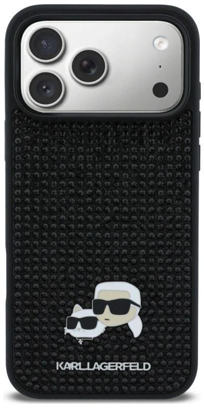 Karl Lagerfeld Deimantukų dėklas su sagtimi Karl&Choupette iPhone 17 Pro Max – juodas