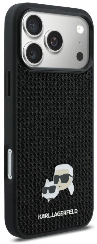 Karl Lagerfeld Deimantukų dėklas su sagtimi Karl&Choupette iPhone 17 Pro Max – juodas