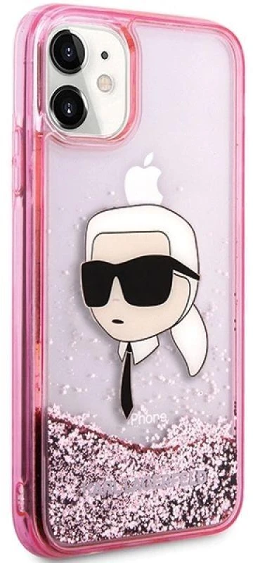 Karl Lagerfeld KLHCN61LNKHCP Apple iPhone 11/XR rožinės spalvos kietas dėklas Glitter Karl Head