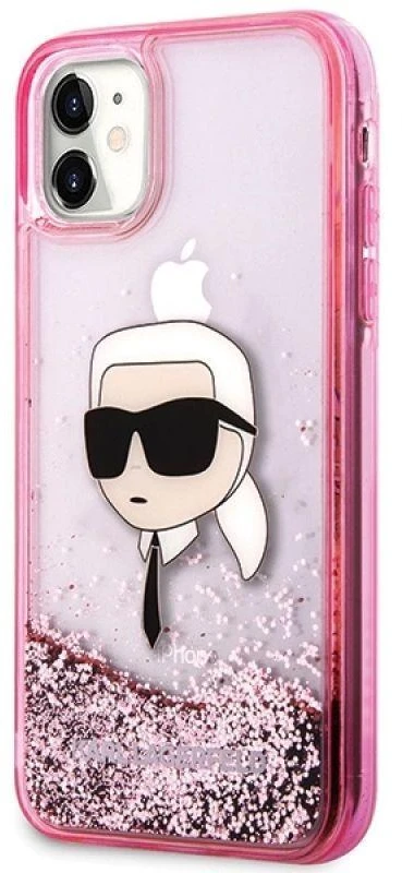 Karl Lagerfeld KLHCN61LNKHCP Apple iPhone 11/XR rožinės spalvos kietas dėklas Glitter Karl Head