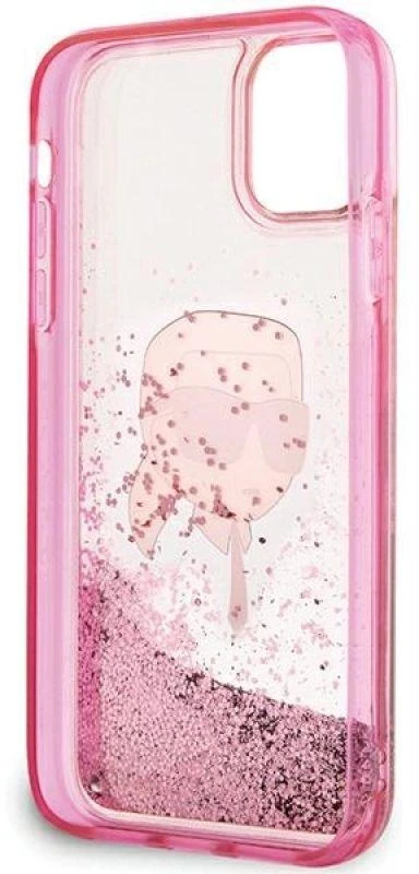 Karl Lagerfeld KLHCN61LNKHCP Apple iPhone 11/XR rožinės spalvos kietas dėklas Glitter Karl Head