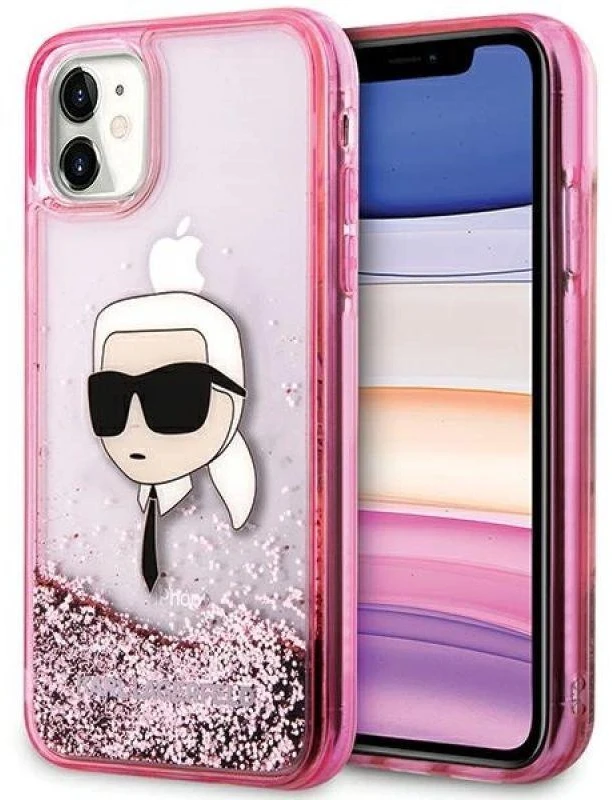 Karl Lagerfeld KLHCN61LNKHCP Apple iPhone 11/XR rožinės spalvos kietas dėklas Glitter Karl Head