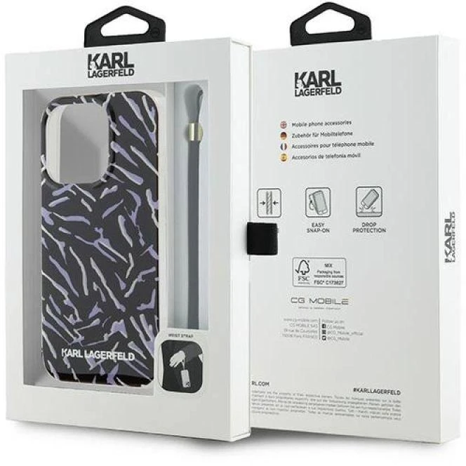 Dėklas Karl Lagerfeld KLHCP15XHZBPKCCUApple iPhone 15 Pro Max 6.7″ violetinės spalvos Zebra With Cord
