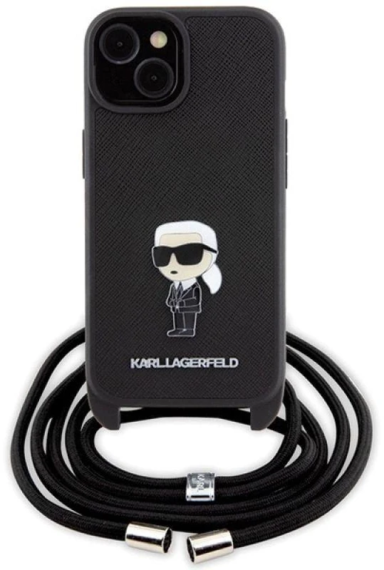 Karl Lagerfeld KLHCP15SSASKNPSK Apple iPhone 15 / 14 / 13 6.1″ kietas dėklas juodos spalvos Crossbody Saffiano Mon