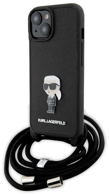 Karl Lagerfeld KLHCP15SSASKNPSK Apple iPhone 15 / 14 / 13 6.1″ kietas dėklas juodos spalvos Crossbody Saffiano Mon