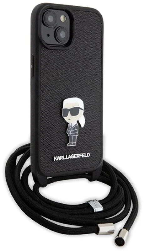 Karl Lagerfeld KLHCP15SSASKNPSK Apple iPhone 15 / 14 / 13 6.1″ kietas dėklas juodos spalvos Crossbody Saffiano Mon