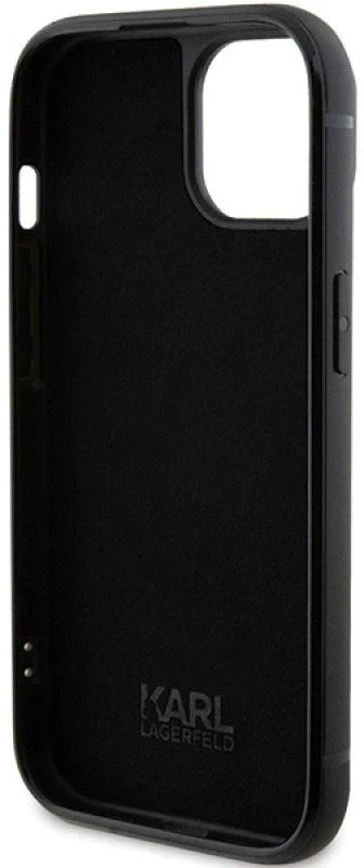 Apple iPhone 15 Karl Lagerfeld dėklas Rhinestone Logo Metal Plate (KLHCP15SHDSPLK) juodos spalvos