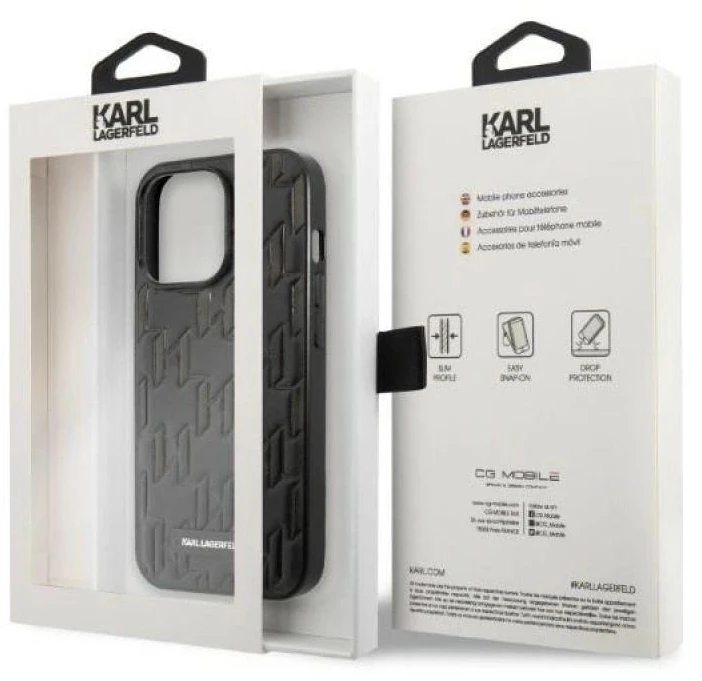 Karl Lagerfeld KLHCP13XMNMP1K iPhone 13 Pro Max 6,7″ kietas dėklas juodos spalvos Monogram Plaque