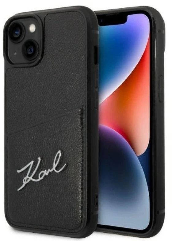 Karl Lagerfeld KLHCP14MCSSK iPhone 14 Plus / 15 Plus 6,7″ kietas dėklas juodos spalvos Signature Logo Cardsl