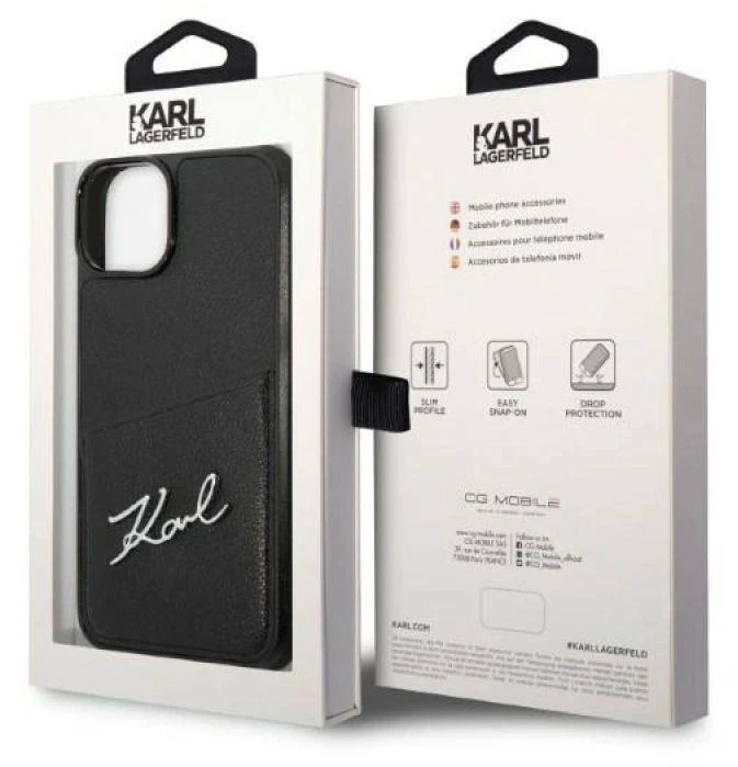 Karl Lagerfeld KLHCP14MCSSK iPhone 14 Plus / 15 Plus 6,7″ kietas dėklas juodos spalvos Signature Logo Cardsl
