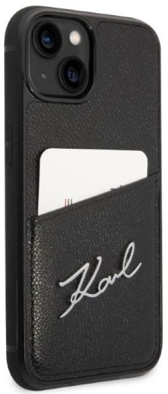 Karl Lagerfeld KLHCP14MCSSK iPhone 14 Plus / 15 Plus 6,7″ kietas dėklas juodos spalvos Signature Logo Cardsl