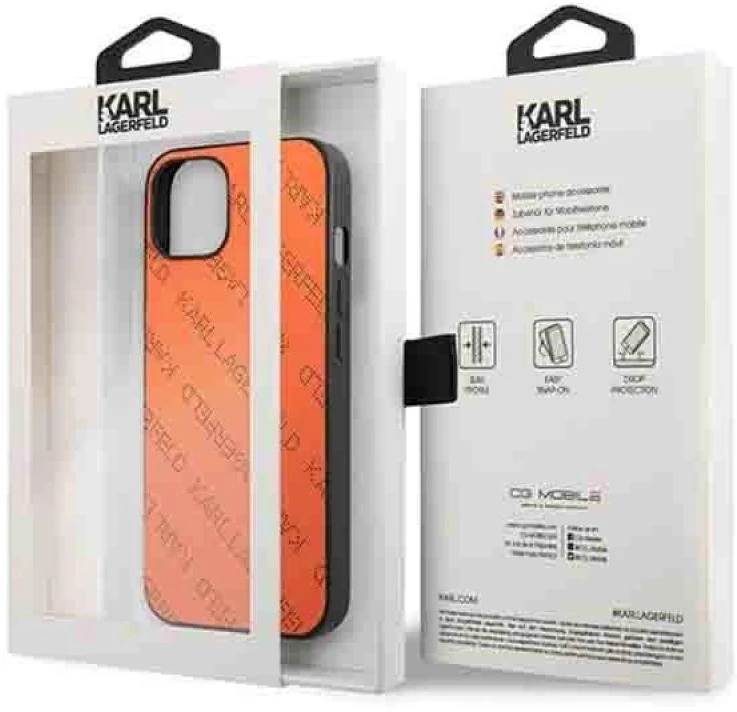 Karl Lagerfeld KLHCP13MPTLO Apple iPhone 13 / 14 / 15 6,1″ kietas dėklas oranžinis Perforated Allover