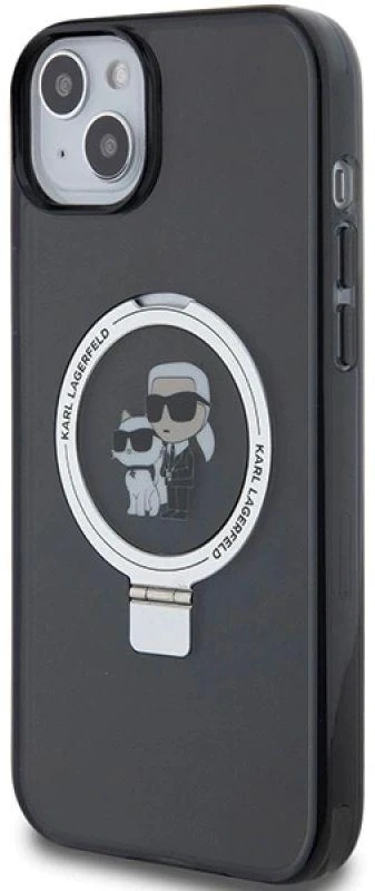 Karl Lagerfeld KLHMP14SHMRSKCK Apple iPhone 14/ 15 / 13 6.1″ juodos spalvos kietas dėklas Ring Stand Karl&Choupet
