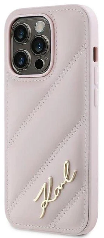 Karl Lagerfeld KLHCP14LPQDSMGP Apple iPhone 14 Pro 6.1″ rožinės spalvos kietas dėklas Diagonal Quilted Script