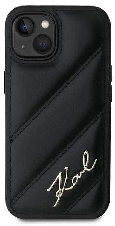 Karl Lagerfeld KLHCP15MPQDSMGK Apple iPhone 15 Plus / 14 Plus 6.7″ juodos spalvos kietas dėklas Diagonal Quilted S
