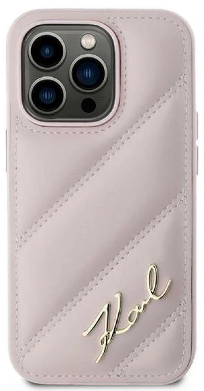 Karl Lagerfeld KLHCP14LPQDSMGP Apple iPhone 14 Pro 6.1″ rožinės spalvos kietas dėklas Diagonal Quilted Script