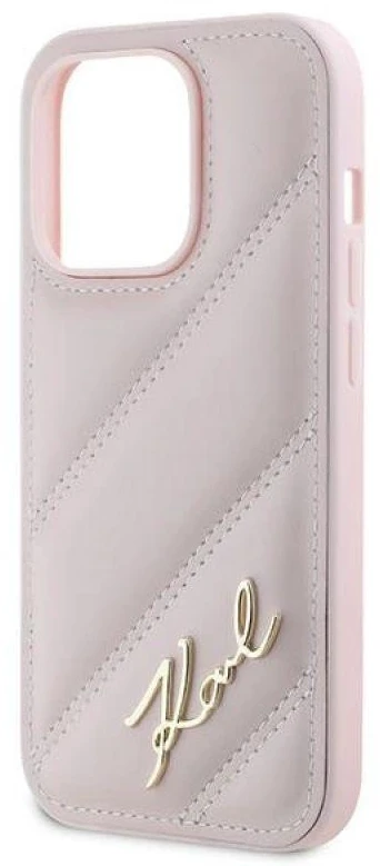 Karl Lagerfeld KLHCP14LPQDSMGP Apple iPhone 14 Pro 6.1″ rožinės spalvos kietas dėklas Diagonal Quilted Script