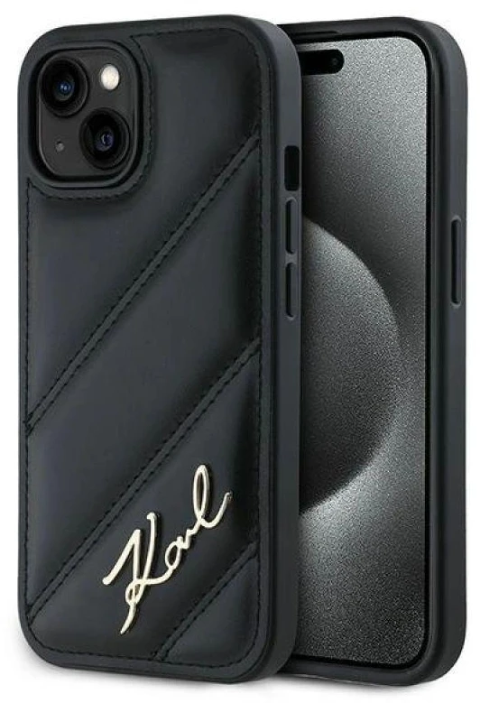 Karl Lagerfeld KLHCP15MPQDSMGK Apple iPhone 15 Plus / 14 Plus 6.7″ juodos spalvos kietas dėklas Diagonal Quilted S