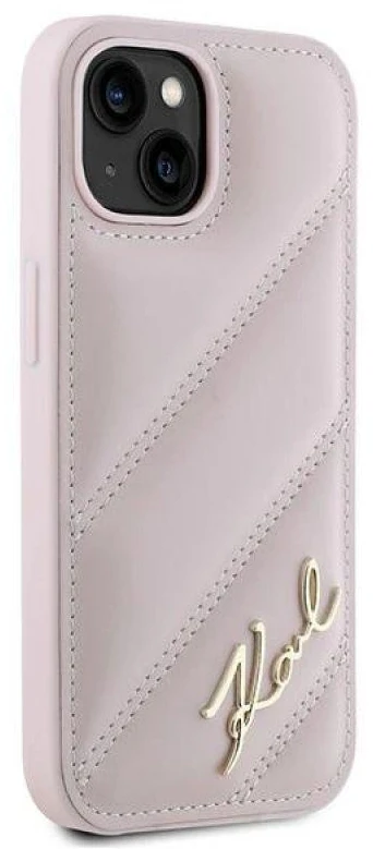 Karl Lagerfeld KLHCP15SPQDSMGP Apple iPhone 15/ 14 / 13 6.1″ rožinės spalvos kietas dėklas Diagonal Quilted Script