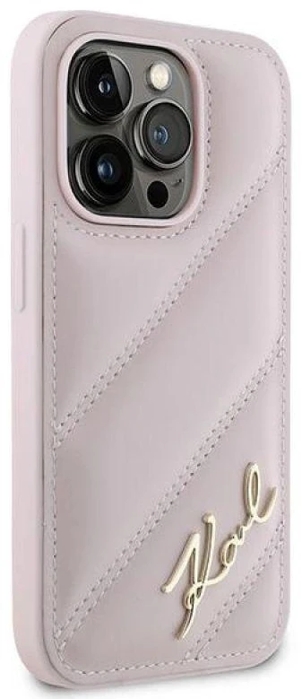 Karl Lagerfeld KLHCP14LPQDSMGP Apple iPhone 14 Pro 6.1″ rožinės spalvos kietas dėklas Diagonal Quilted Script