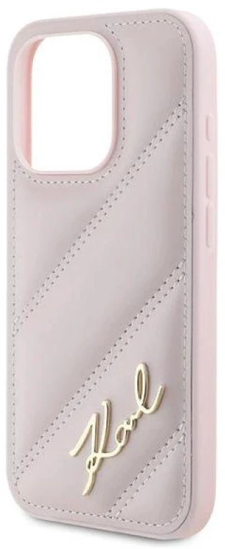Karl Lagerfeld KLHCP15XPQDSMGP Apple iPhone 15 Pro Max 6.7″ rožinės spalvos kietas dėklas Diagonal Quilted Script