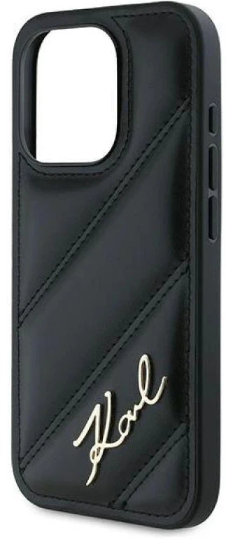 Karl Lagerfeld KLHCP15XPQDSMGK Apple iPhone 15 Pro Max 6.7″ juodos spalvos kietas dėklas Diagonal Quilted Script