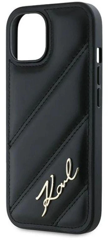 Apple iPhone 13 / 14 / 15 Karl Lagerfeld Diagonal Quilted Script (KLHCP14SPQDSMGK) dėklas telefonui juodos spalvos